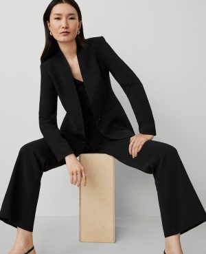 The Long Collarless Blazer in Fluid Crepe