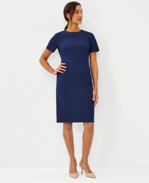 The Short Sleeve Sheath Dress in Bi-Stretch
