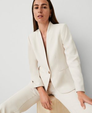 The Petite Long Collarless Blazer in Fluid Crepe