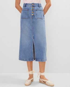 Weekend Collection Patch Pocket Denim Midi Skirt