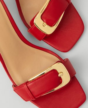 Chunky Buckle Leather Kitten Heel Sandals