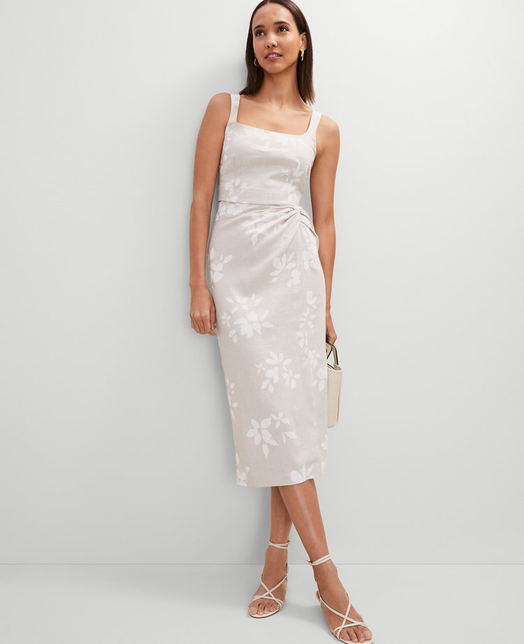 Knotted Linen Blend Pencil Skirt