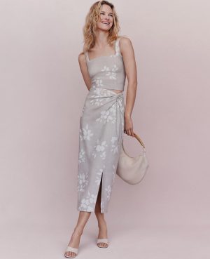 Knotted Linen Blend Pencil Skirt