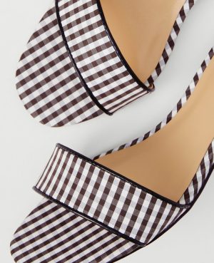 Gingham Skinny Strap Mule Sandals
