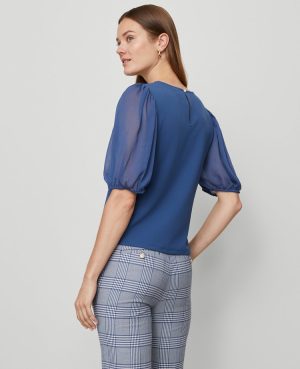 Mixed Media Pleated Sleeve Top