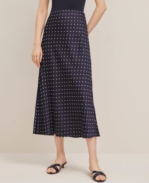 Dotted Satin Bias Slip Skirt