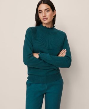 Ruffle Trimmed Mock Neck Sweater
