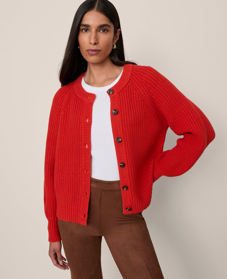 Chunky Ribbed Crew Neck Cardigan