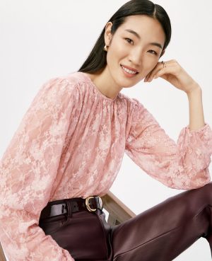 Crew Neck Shirred Blouse