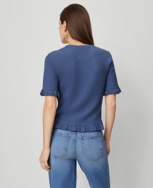 Popcorn Knit Ruffle Trim Blouse