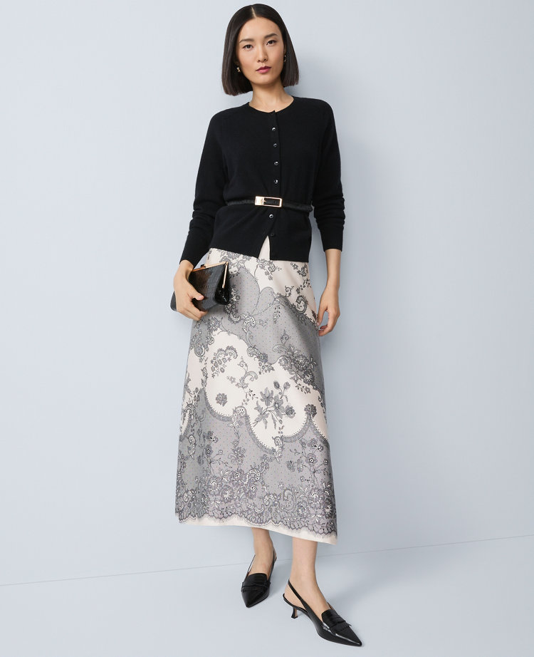 Floral Satin Midi Skirt