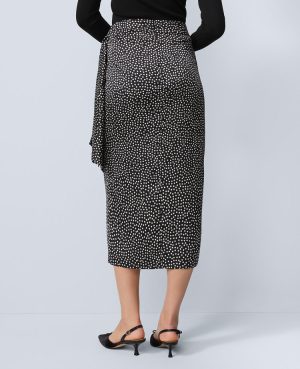 Dotted Side-Tie Satin Midi Skirt