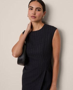 Wrap Effect Sheath in Pinstripe