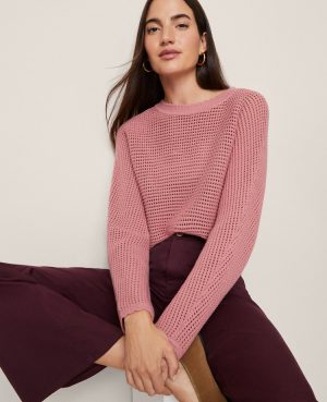 Petite Weekend Collection Open Stitch Scalloped Sweater