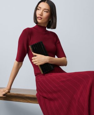 Mock Neck Pleated Sweater Dress