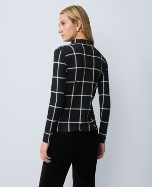 Windowpane Mock Neck Top
