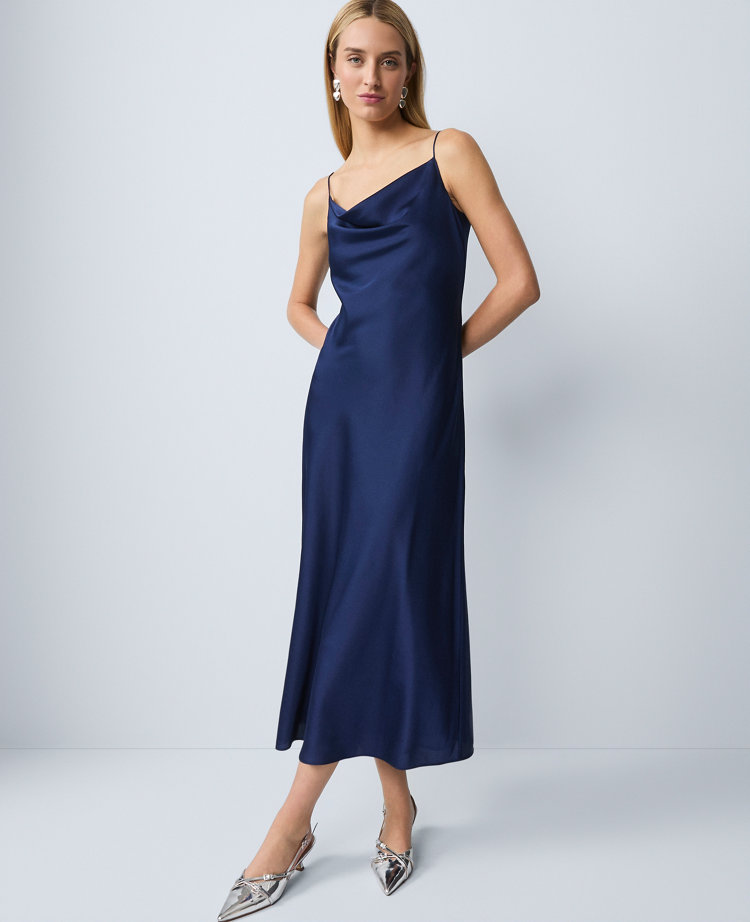 Satin Cowl Neck Slip Dress
