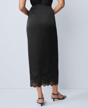 Satin Lace Hem Wrap Skirt