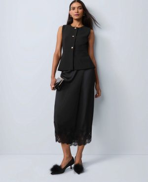 Satin Lace Hem Wrap Skirt