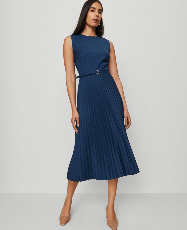 Belted Pleated Midi Dress