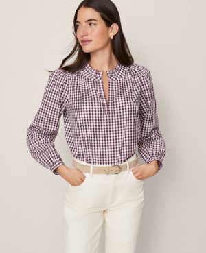 Weekend Collection Gingham V-Neck Popover