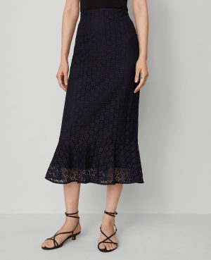 Petite Lace Flounce Midi Skirt