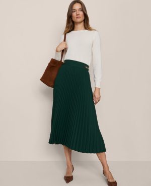 Horsebit Pleated Midi Skirt