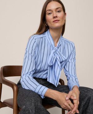 Chain Link Print Satin Bow Blouse