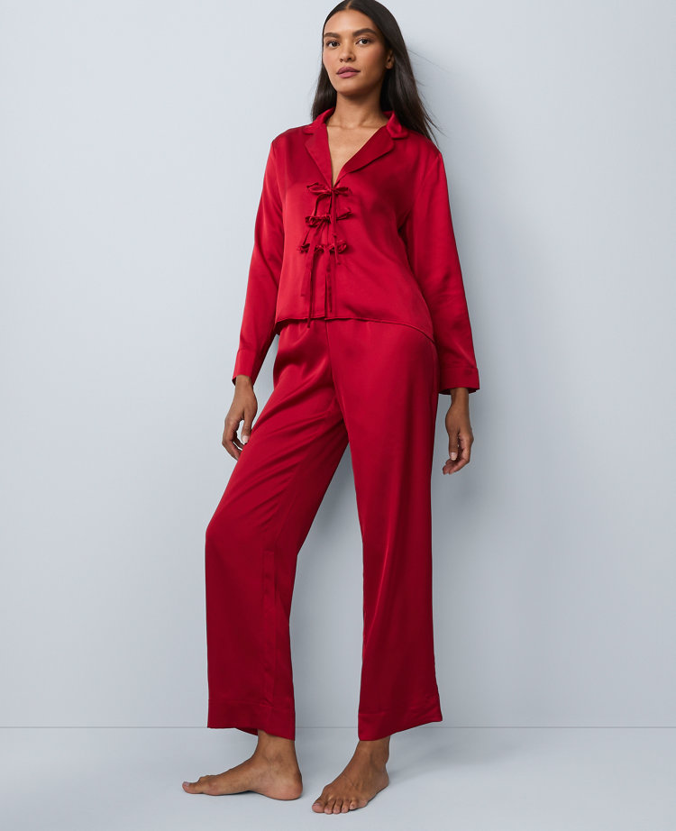 Satin Tie Front Pajama Set
