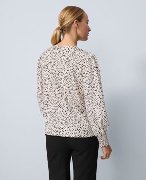 Dotted Smocked Crew Neck Top