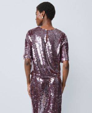 Sequin Crew Neck Blouse