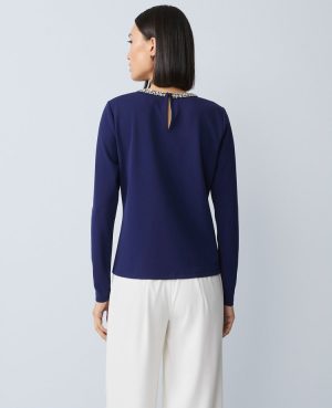 Petite Ponte Embellished Crew Neck Top