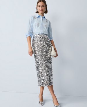 Sequin Column Midi Skirt