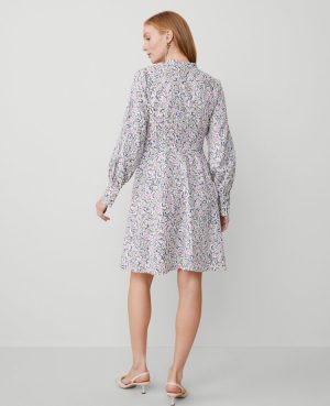 Petite Floral Puff Sleeve Flare Dress