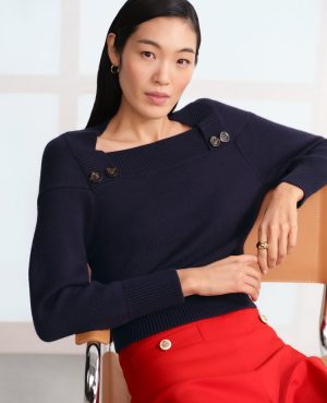 Petite Button Envelope Neck Sweater