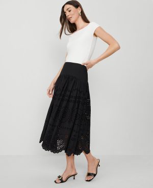 Petite Eyelet Yoke Midi Skirt