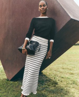 Petite Striped Knit Textured Skirt