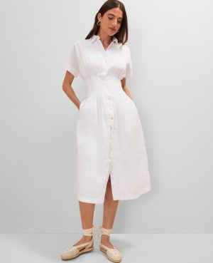 Petite Weekend Collection Pleated Midi Pocket Shirtdress
