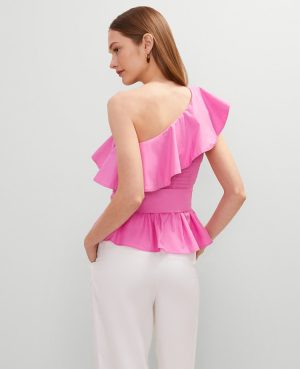 Petite One-Shoulder Tie Waist Blouse