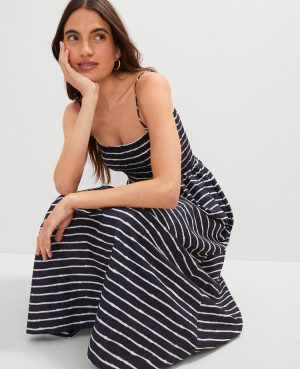 Petite Weekend Collection Striped Flare Dress