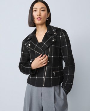 The Fitted Moto Jacket in Windowpane