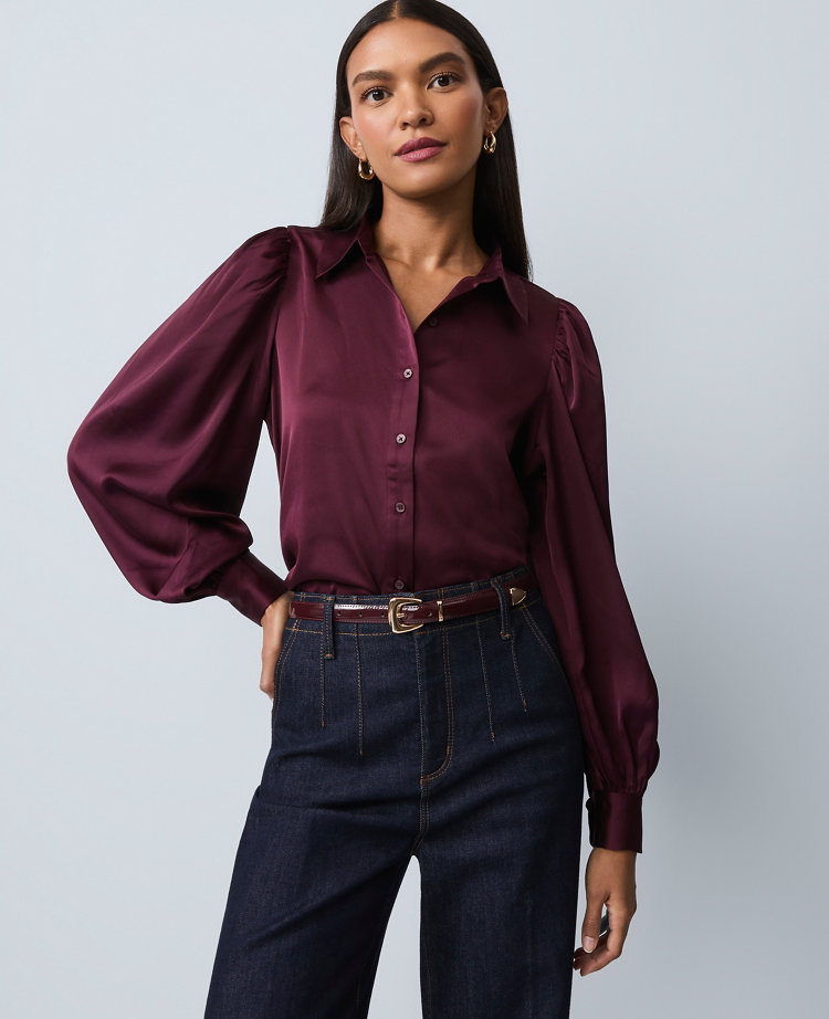 Satin Blouson Sleeve Blouse
