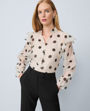 Dotted Ruffle Trim Blouse