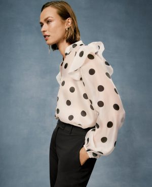 Dotted Ruffle Trim Blouse