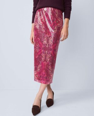 Petite Sequin Paisley Column Midi Skirt