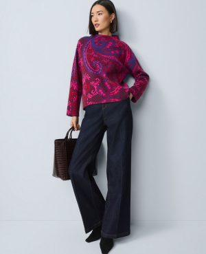 Paisley Jacquard Mock Neck Sweater