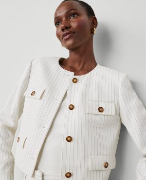 Petite Pinstripe Crew Neck Jacket