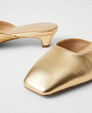 Metallic Kitten Heel Mule Pumps