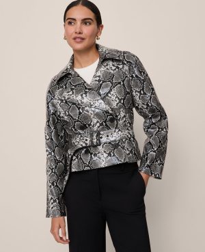 Snake Print Belted Trench Coat