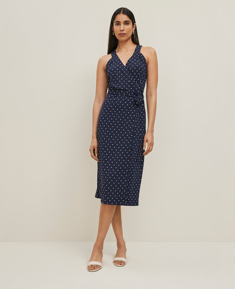 Petite Polka Dot Halter Wrap Midi Dress
